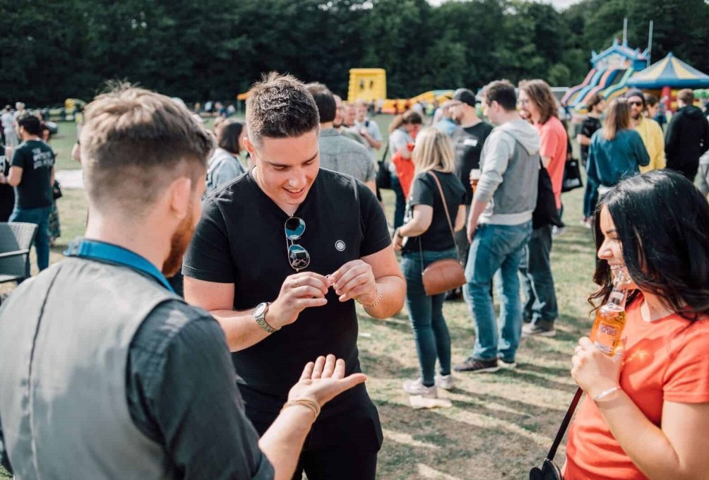 Corporate magician performing at Sumo Digital Summer BBQ!